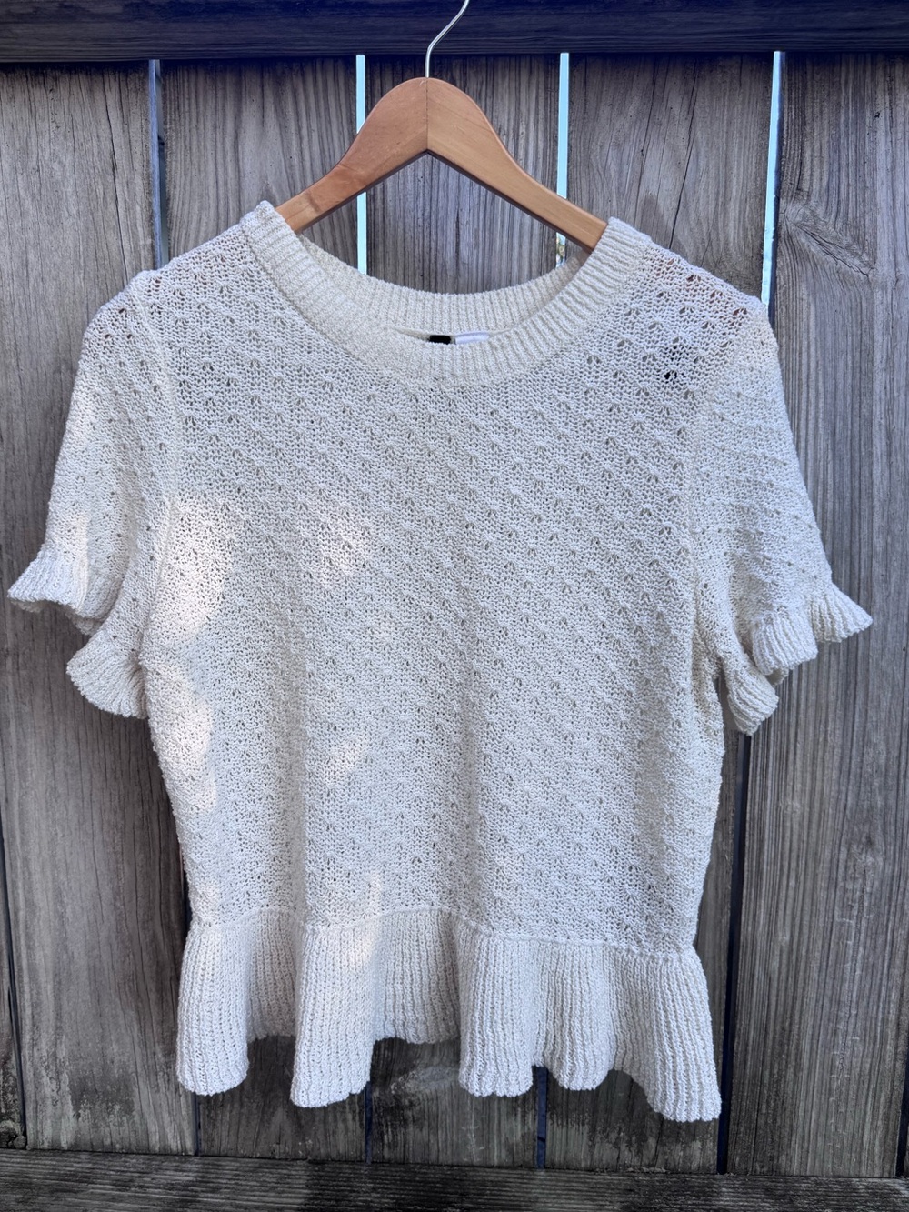 H&M Ruffle trimmed pointelle knit top / XL